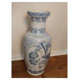 Large Blue and White Floor Vase 25in