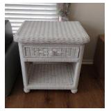 White Wicker Night Stand w Drawer 23x22x18