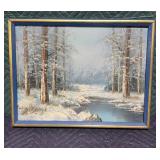 Eakins Signed Winter Landscape on Canvas 13x17.25