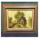 H.P. Ahlmang Signed Country Cottage Painting on