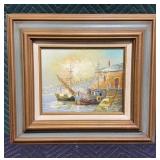 Signed Markey Harbor Painting on Board 16x17.75