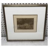 Framed Norman Stevens Etching Orchard Gate