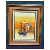 Signed harbor scene on Canvas 20x24