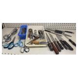 Group of knives, scissors & serving ware