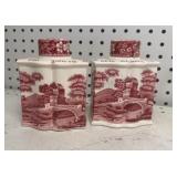 Spode Copeland 'Pink Tower' 6 inch Tea canisters