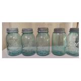 5 Blue Ball Mason Jars