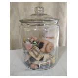 Large Glass Candy Jar w/Assorted Novelty Items