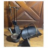 Fireplace Tool Set & Assorted Metal Pieces