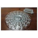 Round Glass Platter and Glass Butter Dish