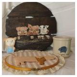 Chalkware Pig Figure and Assorted Pig Decor