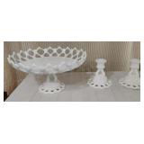 Westmoreland Milk Glass Pedestal Bowl & Candle
