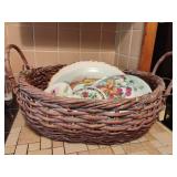 Basket of Assorted Vintage Plates
