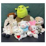 Group of Plush Bunnies Shrek & others