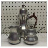 John Somers Pewter Coffee Pot, Sugar & Creamer