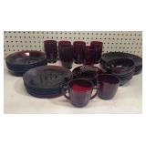 vintage Arcoroc France Ruby Red Glass Dish set