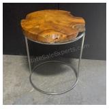 Round Wood Slab Side Table 17.5 x21 inches tall