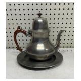 John somers Brazilian pewder teapot and plate