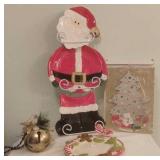 Vintage Holiday Trivet, Santa 3 Piece Plate
