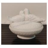 Kissing Doves  Milk Glass Dish