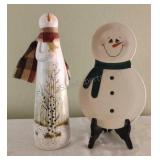 Snowman Figure and Decorative Plate