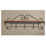 Metal and Wood Wall Shelf with Hooks 3ft