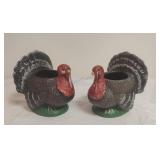 Pair of Ceramic Turkey Planters by Holland Floral