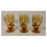 Vintage Amber Etched  Ice Tea Glasses Set of 6 *