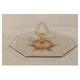 Pink Glass Center Handled Serving Stand