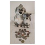 Ford Shaggy Dog Ceramic Bank w/Coins *