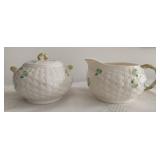Belleek Shamrock Cream and Sugar