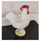 Milk Glass Standing Rooster Covered Candy Dish