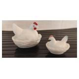 Small and Mini Milk Glass Hens on a Nest