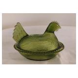 Indiana Glass Olive Green Hen on a Nest