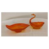 Viking Art Glass Orange Swan & Bon Bon Bowls