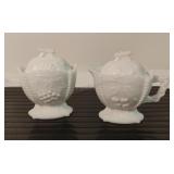 Westmoreland Cherry & Grape Milk Glass Cream &