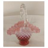 Fenton Cranberry Opalescent Hobnail Glass Basket