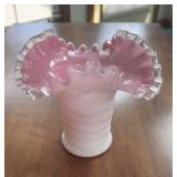 Fenton Ruffled Pink & White Art Glass Vase