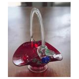Small Signed Art Glass Basket 4.5 inches tall