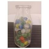 Lawson's Glass Milk Bottle w/Vintage Marbles