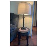 Antique Marble inlaid Side Table W/ Lamp