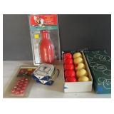 bumper pool balls, including 5 red and 5 white