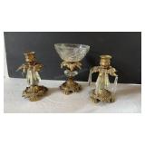 Metal and Glass Decor , Pair of Candlesticks