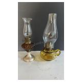 Amber Colored Glass Hurricane Oil Lamps ,  Finger