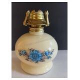 Vintage Hurricane Lamp Milk Glass Blue Floral