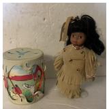 Native Indigenous  Doll 9" H , and Novelty Drum