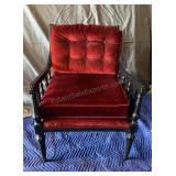 Red Velour Chair Black Wood Frame,