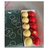 bumper pool balls, including 5 red and 5 white
