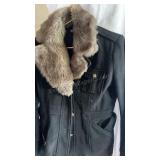 Wool Blend Black Ladies S Jacket, Faux Fur Collar