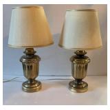 Vintage Pair of Heavy Small Brass Lamps 14.5" H