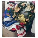 Bin of Christmas Decor, Vintage Icicles, Wreath,